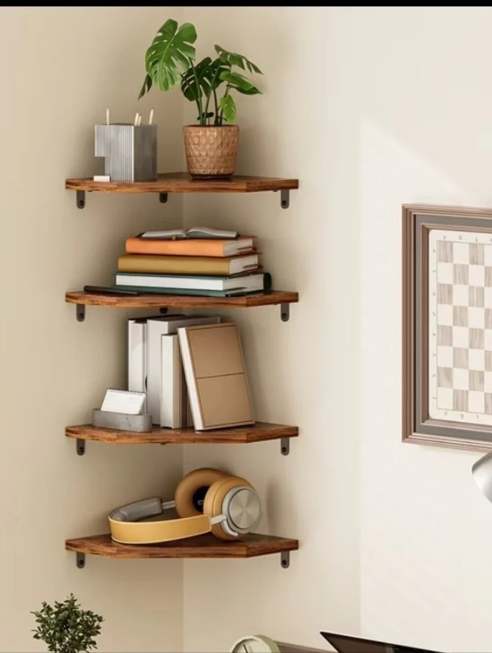 Brown Wood Corner Wall Display Shelves - 4 Pack